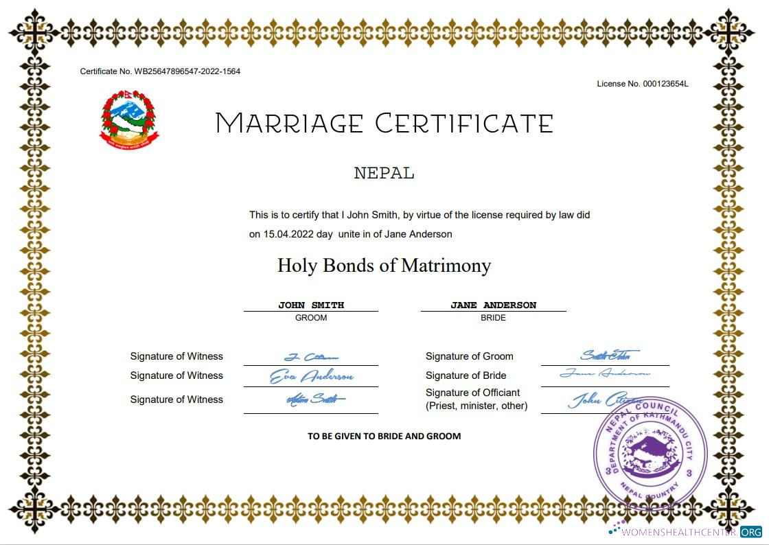 Download Nepal marriage certificate Word and PDF template Photoshop template